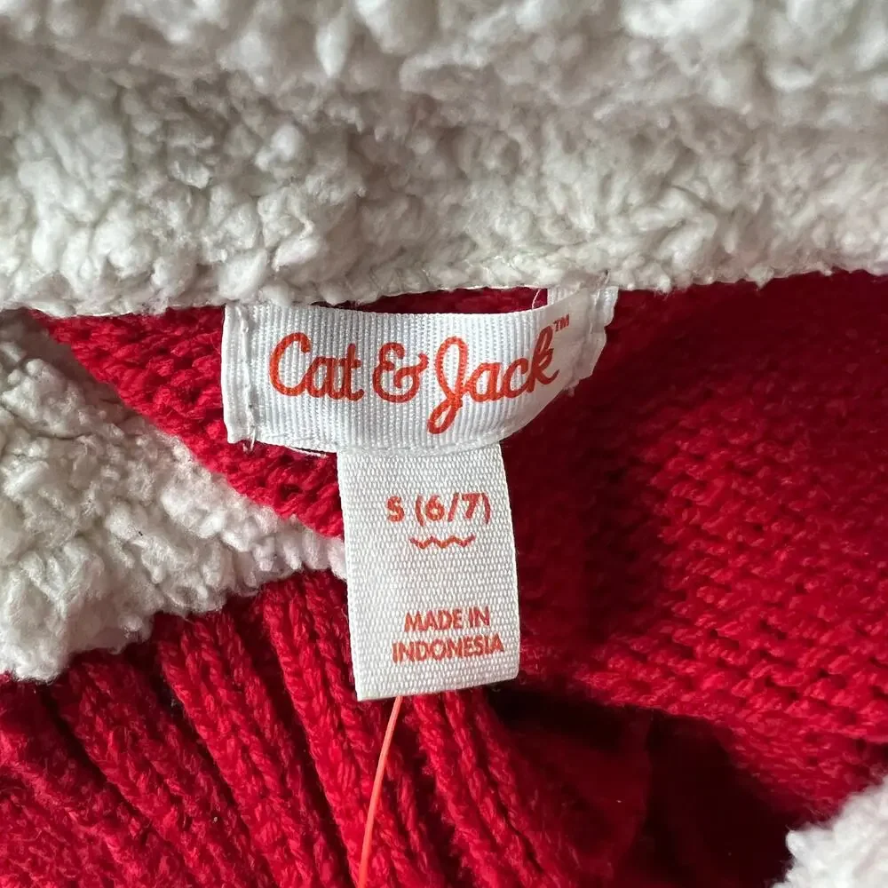 Cat & Jack Boys' Red Textured Mock Neck Button-Up Sweater - Size Small - NWT